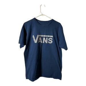 VANS Classic T-Shirt In Blue Cotton with The Signature Logo Graphic Size Medium